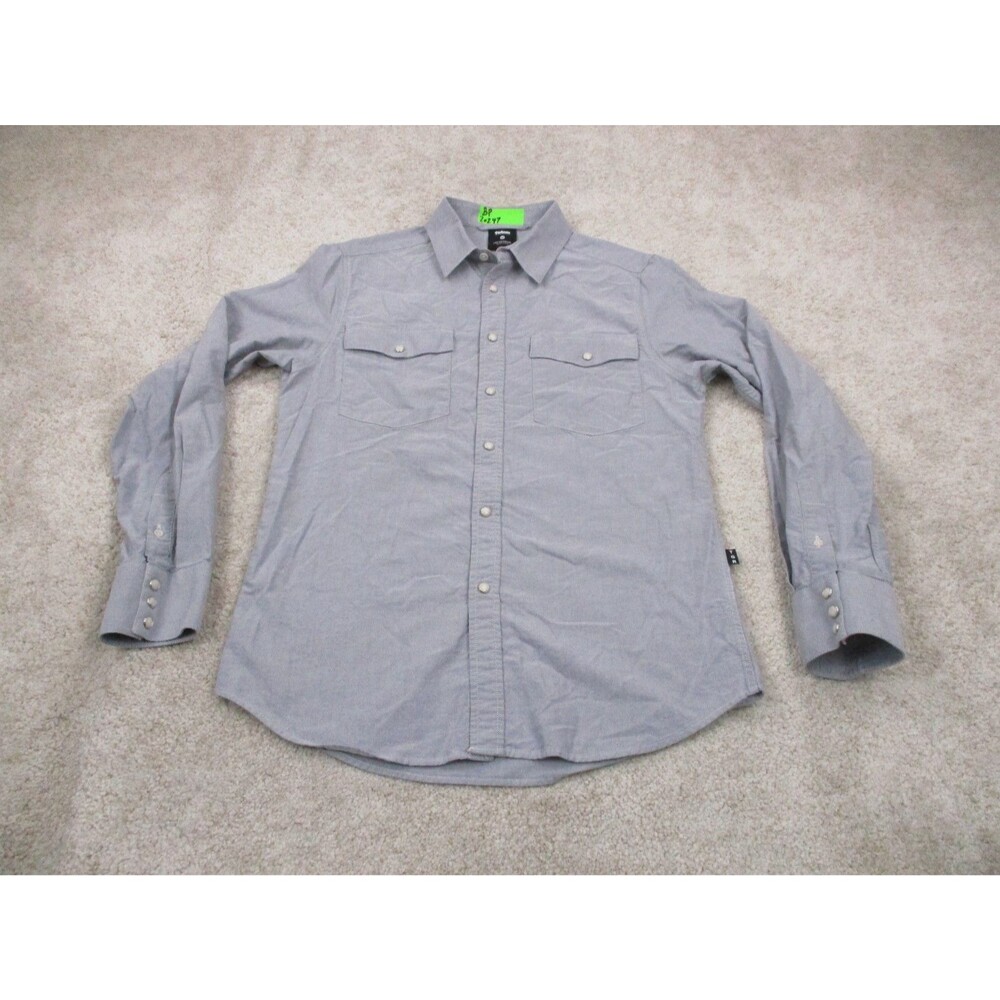 Teton Gravity Research Shirt Mens Medium Gray Cotton Pearl Snap Long Sleeve